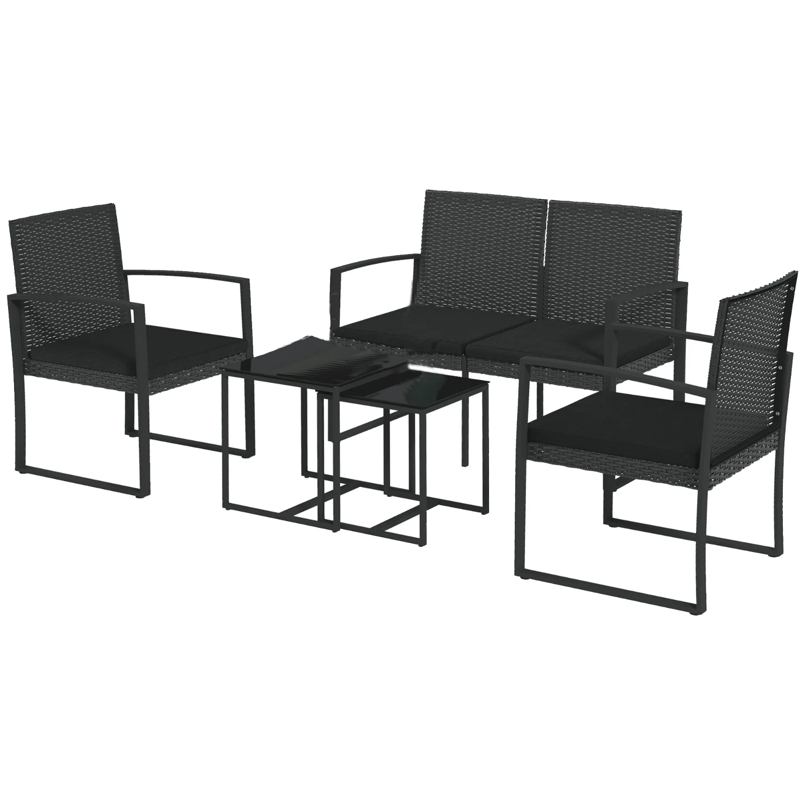 Outsunny Set Mobilier de Grădină din Ratan PP 5 Piese, Canapea cu Perne, Set Canapea pentru Exterior, Negru | Aosom Romania Outsunny Set Mobilier de Grădină din Ratan PP 5 Piese, Canapea cu Perne, Set Canapea pentru Exterior, Negru | Aosom Romania