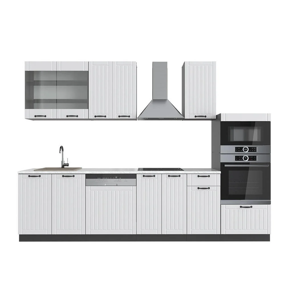 KITCHENETTE Fame-Line Casă de țară albă/antracit 300 cm cu dulap înalt, marmură AP KITCHENETTE Fame-Line Casă de țară albă/antracit 300 cm cu dulap înalt, marmură AP