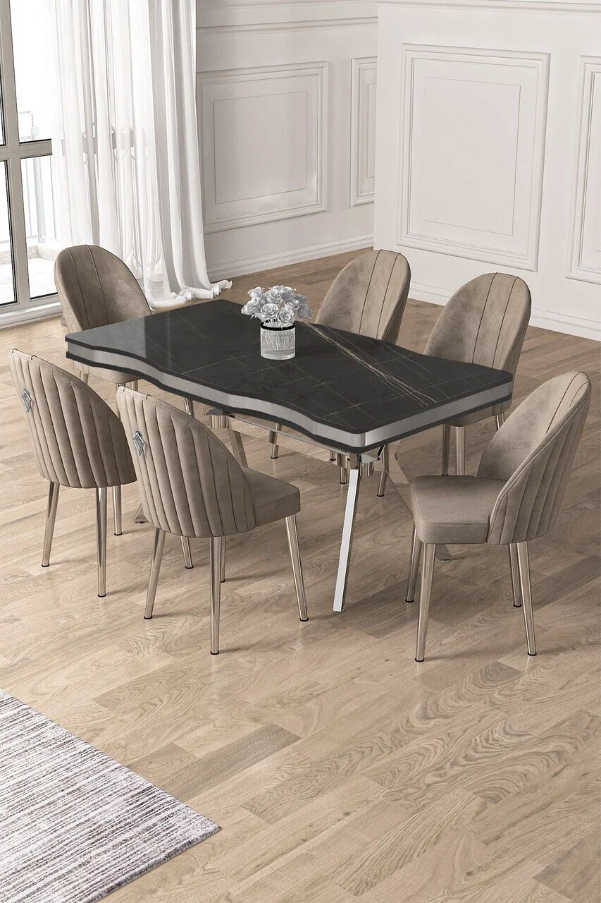 Set masa si scaune (7 piese), Hanah Home, Pem, Sonata / Crom / Cappuccino Set masa si scaune (7 piese), Hanah Home, Pem, Sonata / Crom / Cappuccino