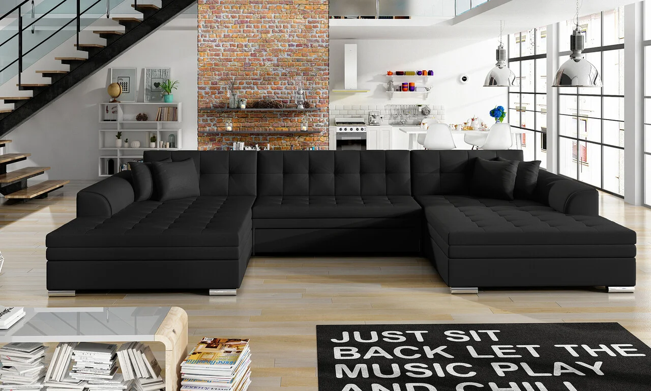Coltar extensibil 5 locuri, ELTAP, Vento, 359x165x87 cm, lemn/poliester, negru Coltar extensibil 5 locuri, ELTAP, Vento, 359x165x87 cm, lemn/poliester, negru