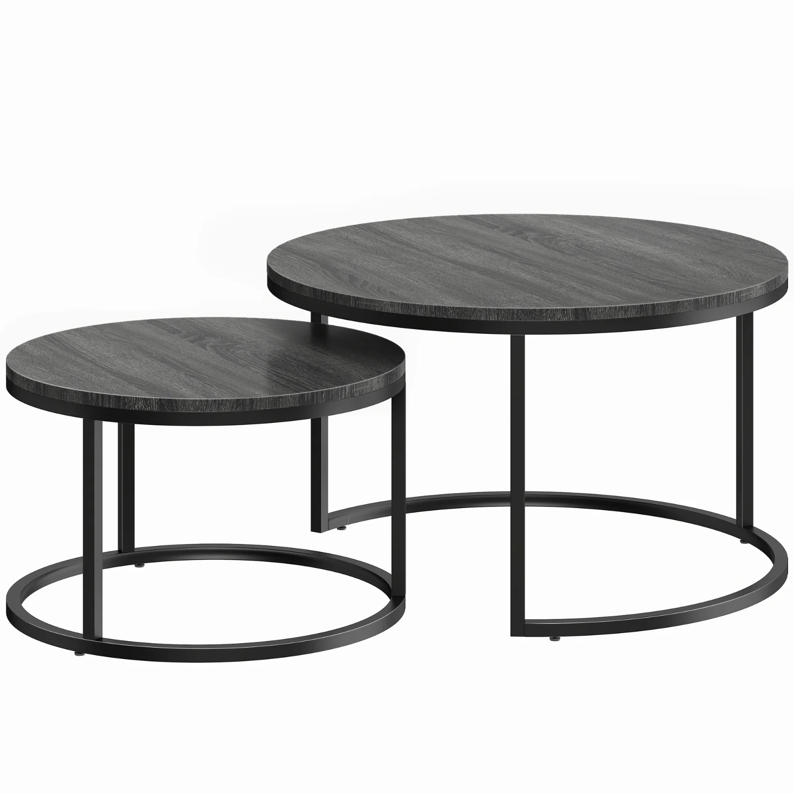 HOMCOM Set modern de 2 măsuțe de cafea, măsuțe laterale suprapuse cu cadru metalic pentru living, dormitor, birou, Negru | Aosom Romania HOMCOM Set modern de 2 măsuțe de cafea, măsuțe laterale suprapuse cu cadru metalic pentru living, dormitor, birou, Negru | Aosom Romania