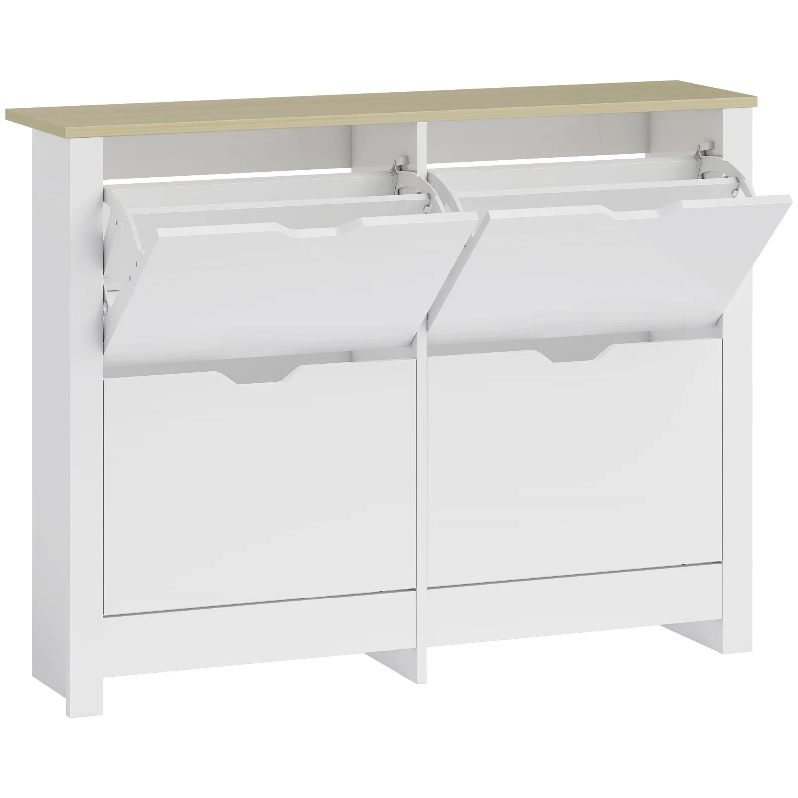 HOMCOM Dulap pentru pantofi îngust cu 4 compartimente rabatabile pentru 8–16 perechi de pantofi, 105 x 26 x 80 cm, Alb+Natural | Aosom Romania HOMCOM Dulap pentru pantofi îngust cu 4 compartimente rabatabile pentru 8–16 perechi de pantofi, 105 x 26 x 80 cm, Alb+Natural | Aosom Romania