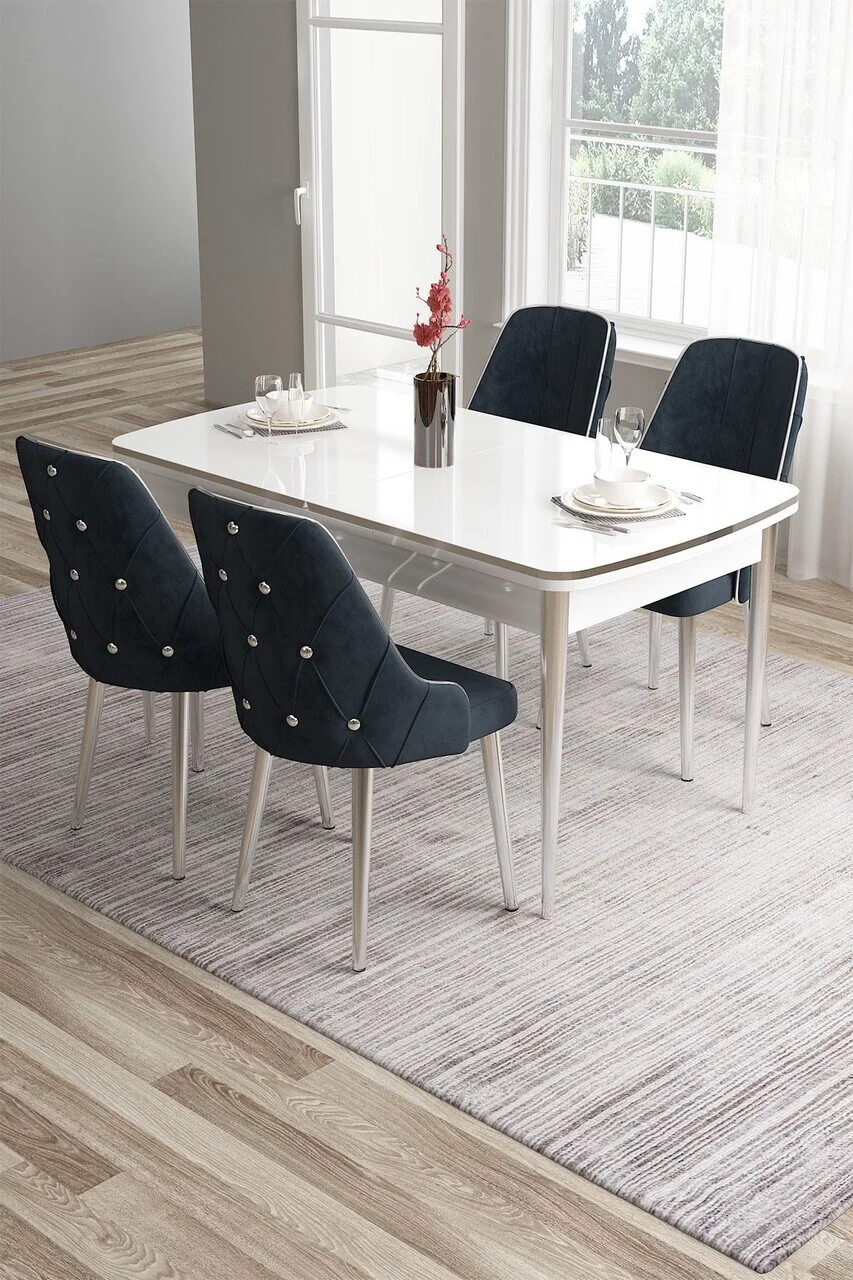 Set masa si scaune (5 piese), Hanah Home, Tia, Alb / Crom / Antracit Set masa si scaune (5 piese), Hanah Home, Tia, Alb / Crom / Antracit