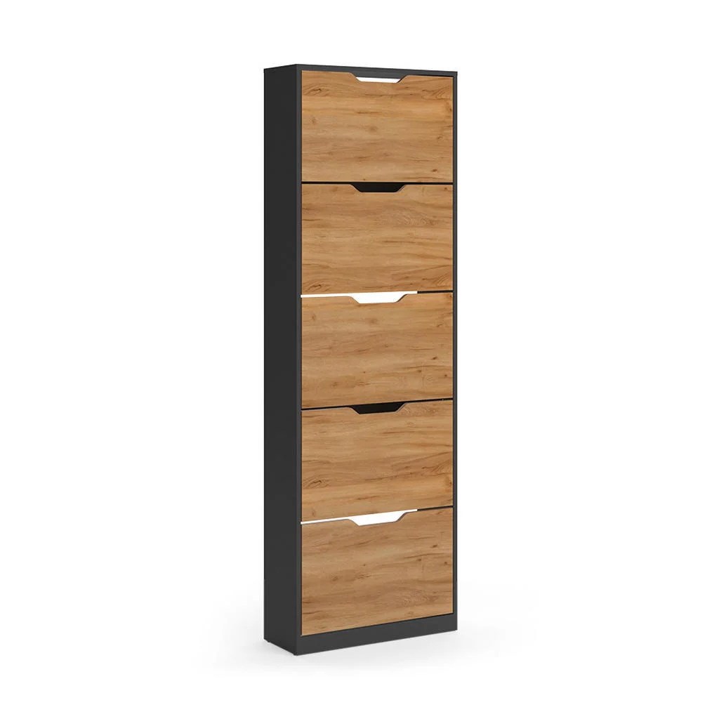 BASCULATOR DE PANTOFI Luca, antracit/Stejar auriu, 59x180.5 cm cu 5 compartimente rabatabile BASCULATOR DE PANTOFI Luca, antracit/Stejar auriu, 59x180.5 cm cu 5 compartimente rabatabile