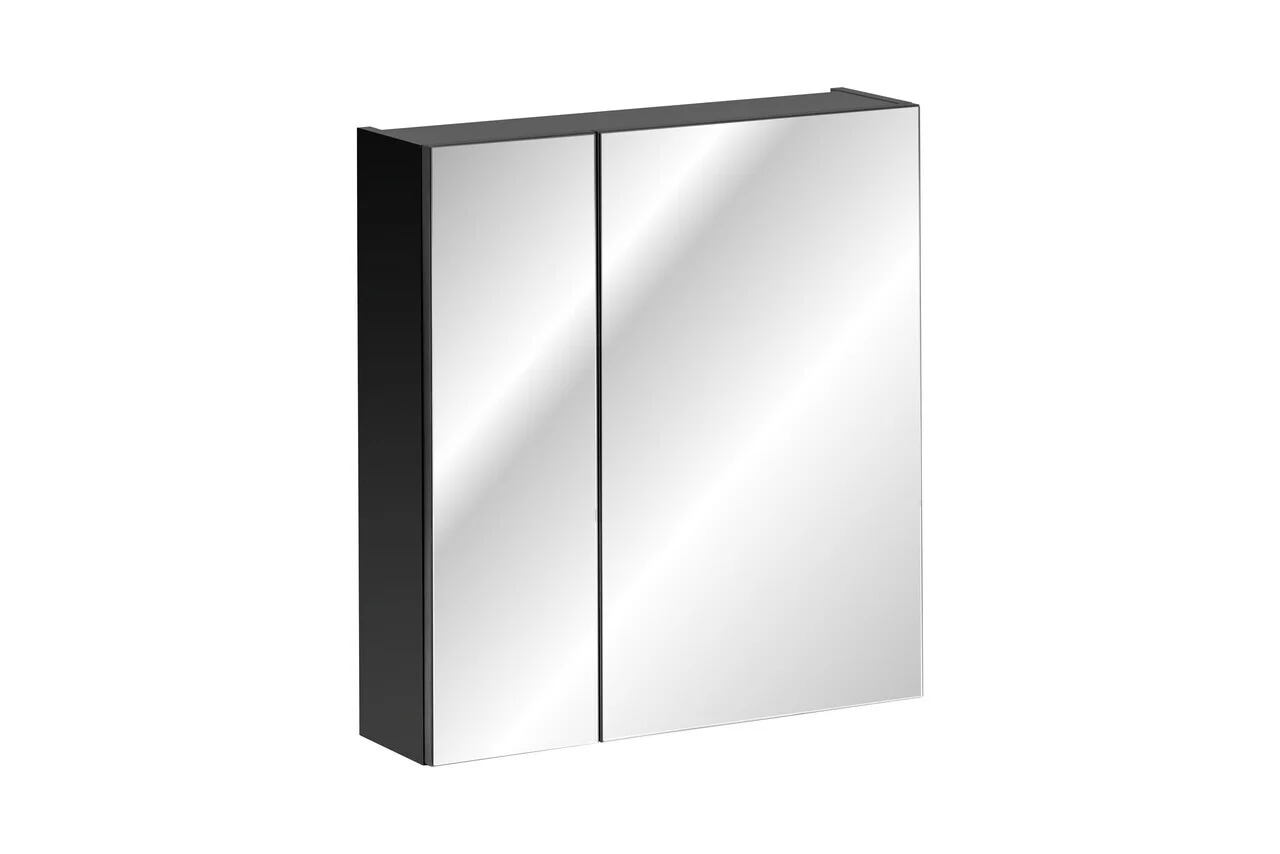 Cabinet cu oglinda si 2 usi, Santa Fe Black, Comad, 60x17x65 cm, PAL laminat, negru mat Cabinet cu oglinda si 2 usi, Santa Fe Black, Comad, 60x17x65 cm, PAL laminat, negru mat