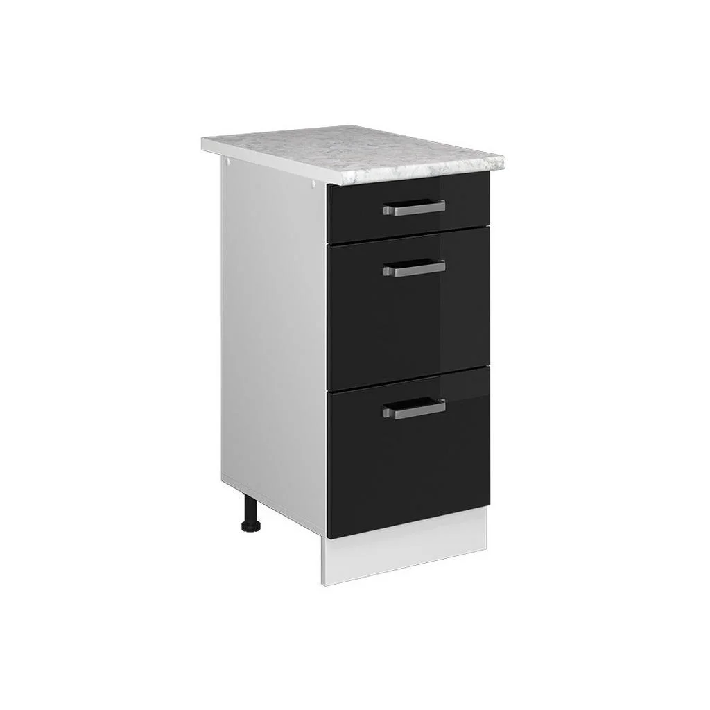 DULAP DE BAZĂ DE BUCĂTĂRIE R-Line Negru lucios ridicat 40 cm cu sertare, marmura AP DULAP DE BAZĂ DE BUCĂTĂRIE R-Line Negru lucios ridicat 40 cm cu sertare, marmura AP