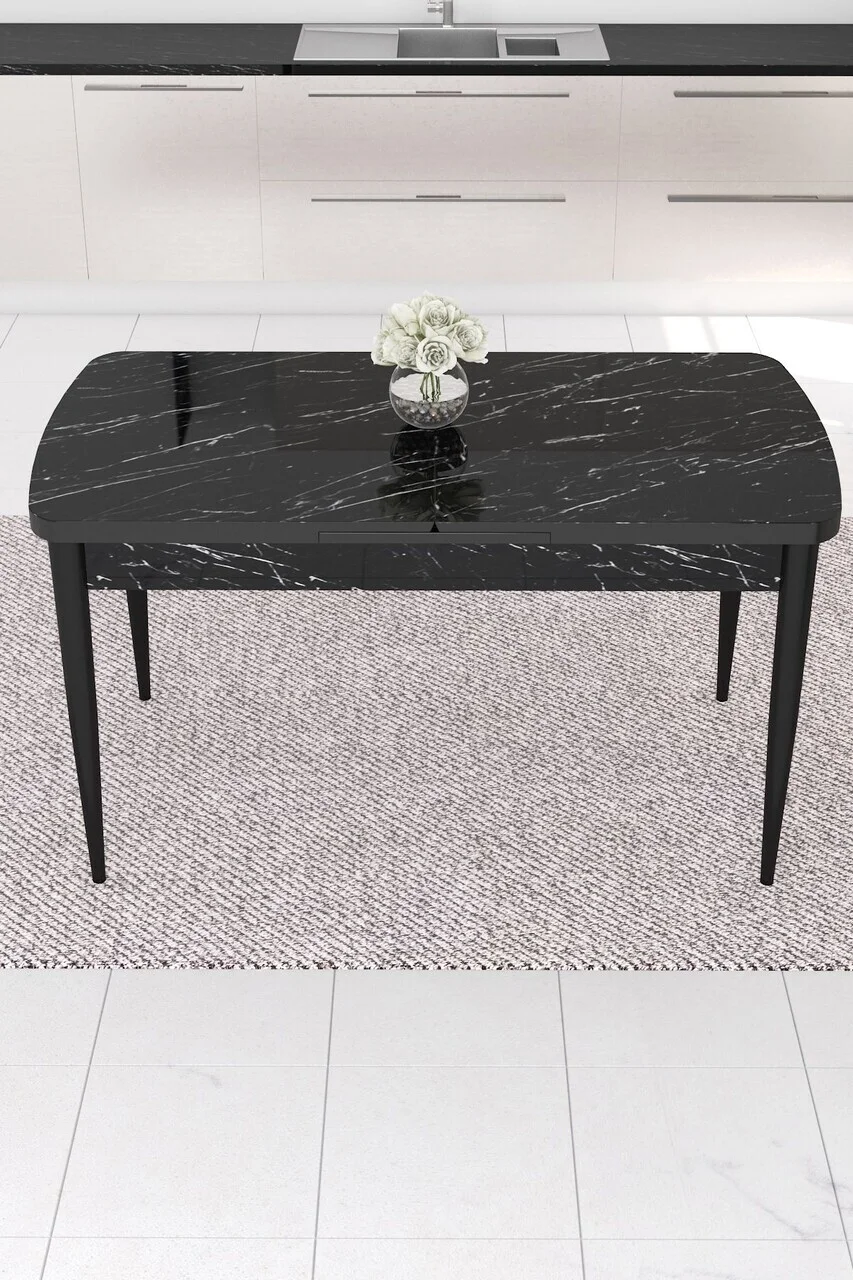 Masa extensibila, Hanah Home, Are, 80x78x132 cm, Model de marmură neagră / Negru Masa extensibila, Hanah Home, Are, 80x78x132 cm, Model de marmură neagră / Negru