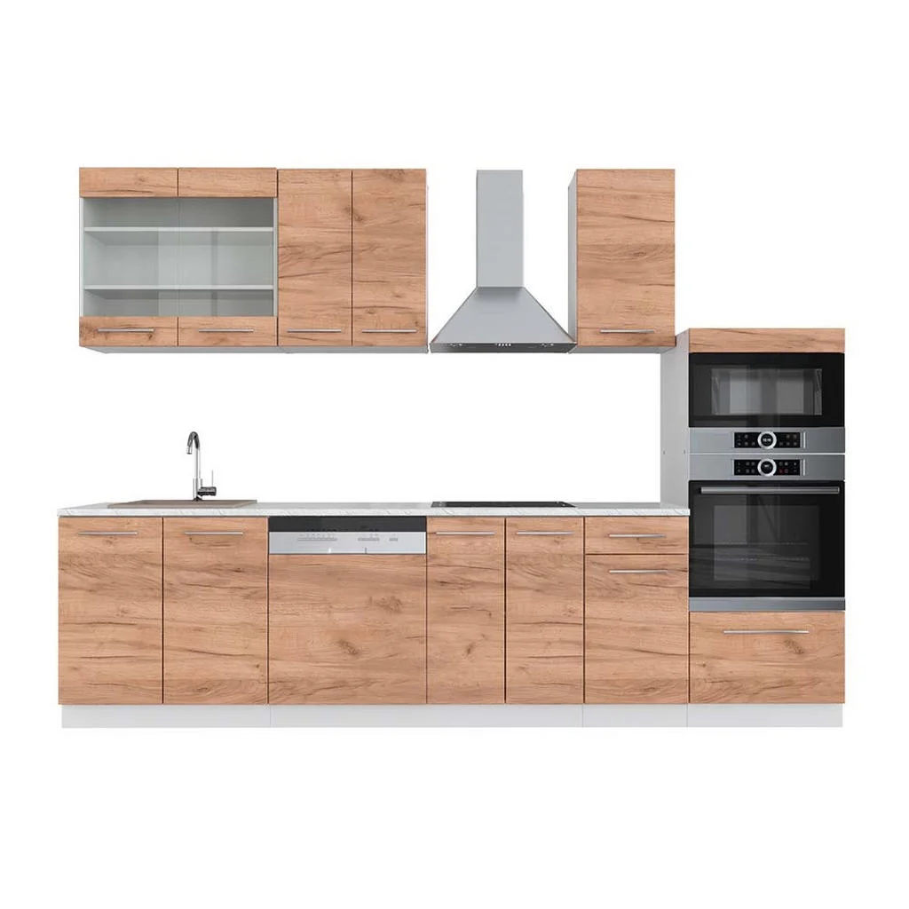 KITCHENETTE Fame-Line Stejar Goldkraft/alb 300 cm cu dulap înalt, marmură AP KITCHENETTE Fame-Line Stejar Goldkraft/alb 300 cm cu dulap înalt, marmură AP