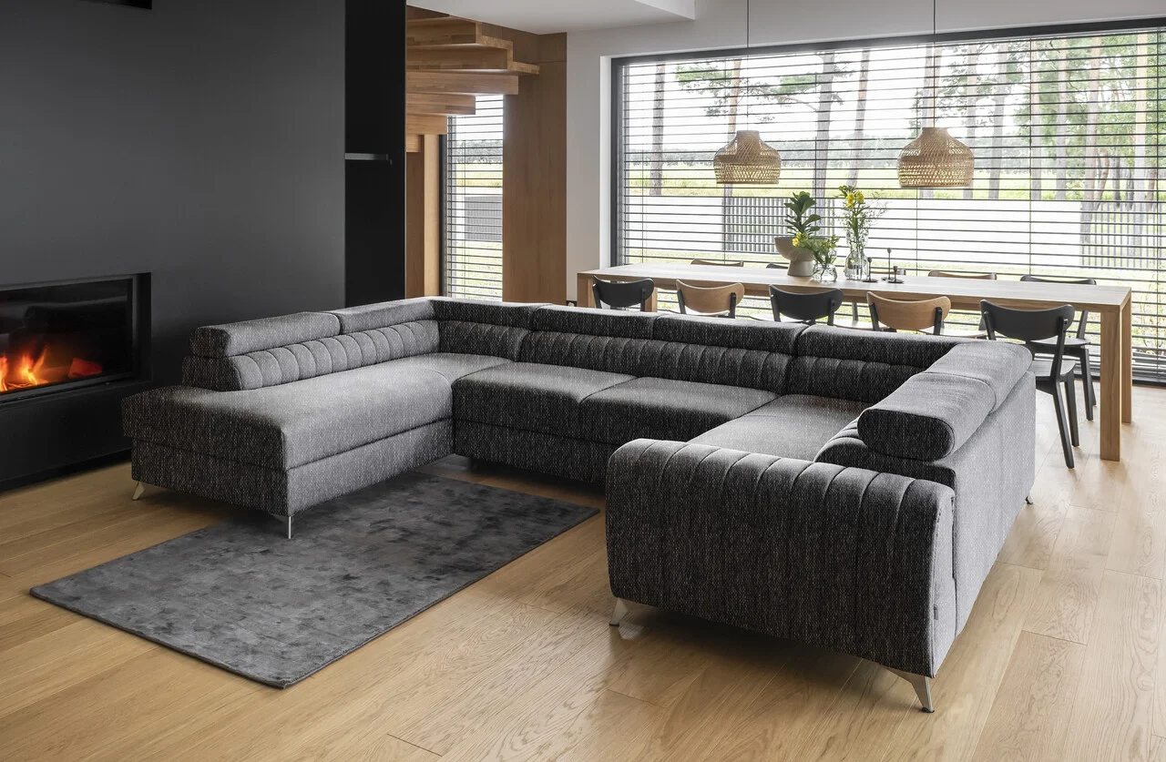 Coltar extensibil stanga 6 locuri ELTAP, LT-10MAR, Louis, 347x202x92 cm, lemn/poliester, negru Coltar extensibil stanga 6 locuri ELTAP, LT-10MAR, Louis, 347x202x92 cm, lemn/poliester, negru