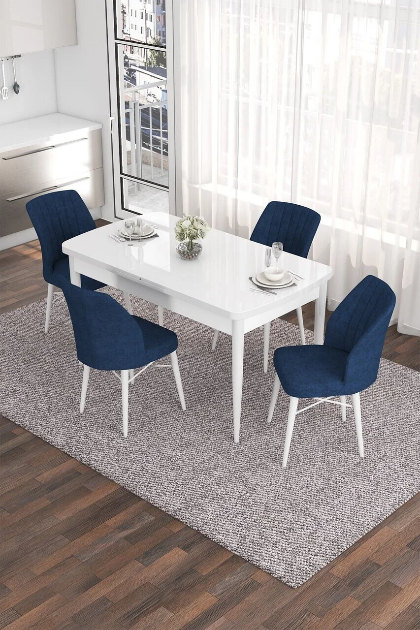 Set masa extensibila si scaune (5 piese), Hanah Home, Eva, Alb / Bleumarin Set masa extensibila si scaune (5 piese), Hanah Home, Eva, Alb / Bleumarin