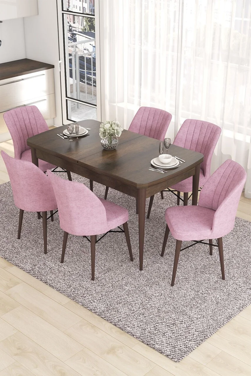 Set masa extensibila si scaune (7 piese), Hanah Home, Eva, Baroc / Roz Set masa extensibila si scaune (7 piese), Hanah Home, Eva, Baroc / Roz