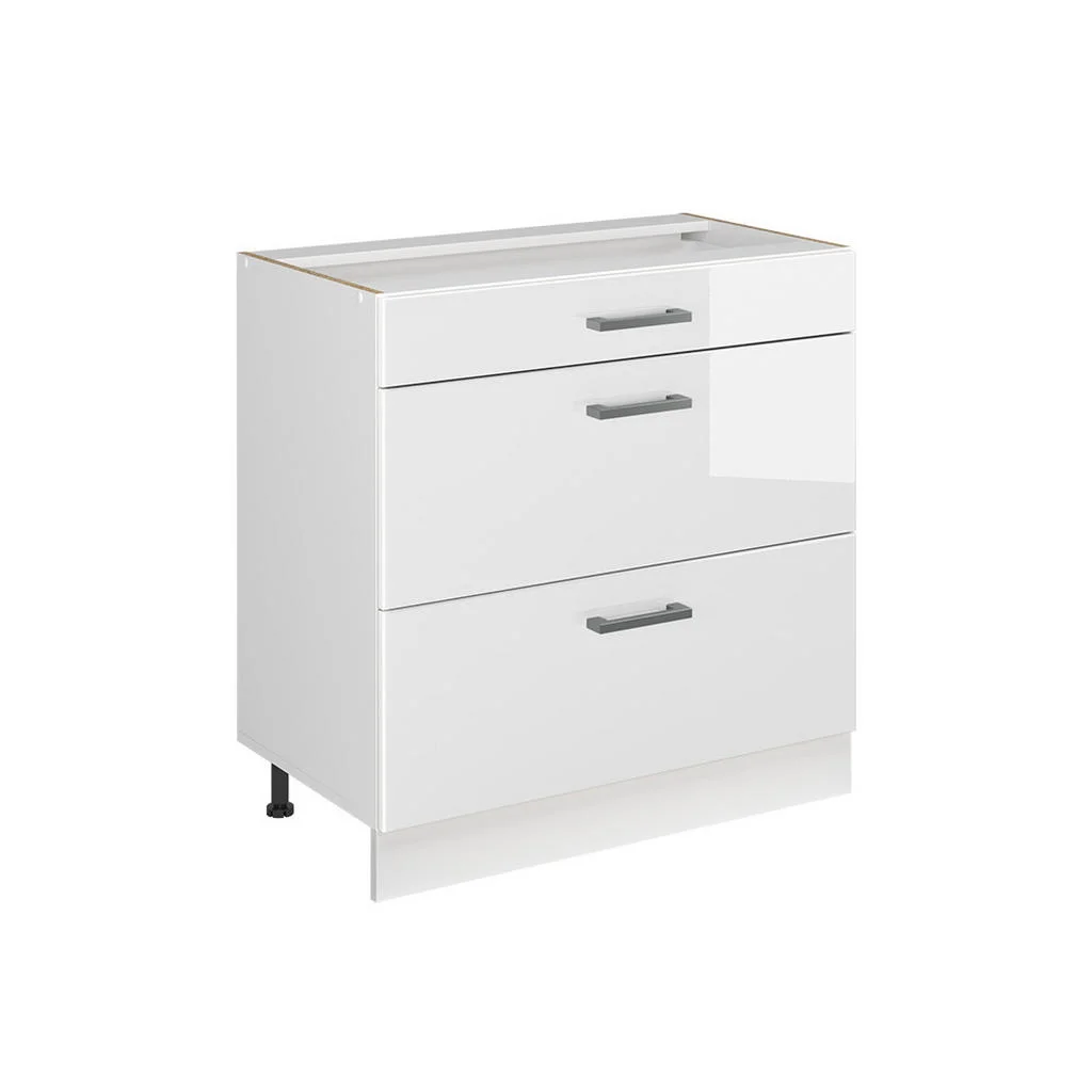 DULAP DE BAZĂ DE BUCĂTĂRIE R-Line, Alb lucios ridicat/Alb, 80 cm cu 3 sertare fără blat de lucru DULAP DE BAZĂ DE BUCĂTĂRIE R-Line, Alb lucios ridicat/Alb, 80 cm cu 3 sertare fără blat de lucru