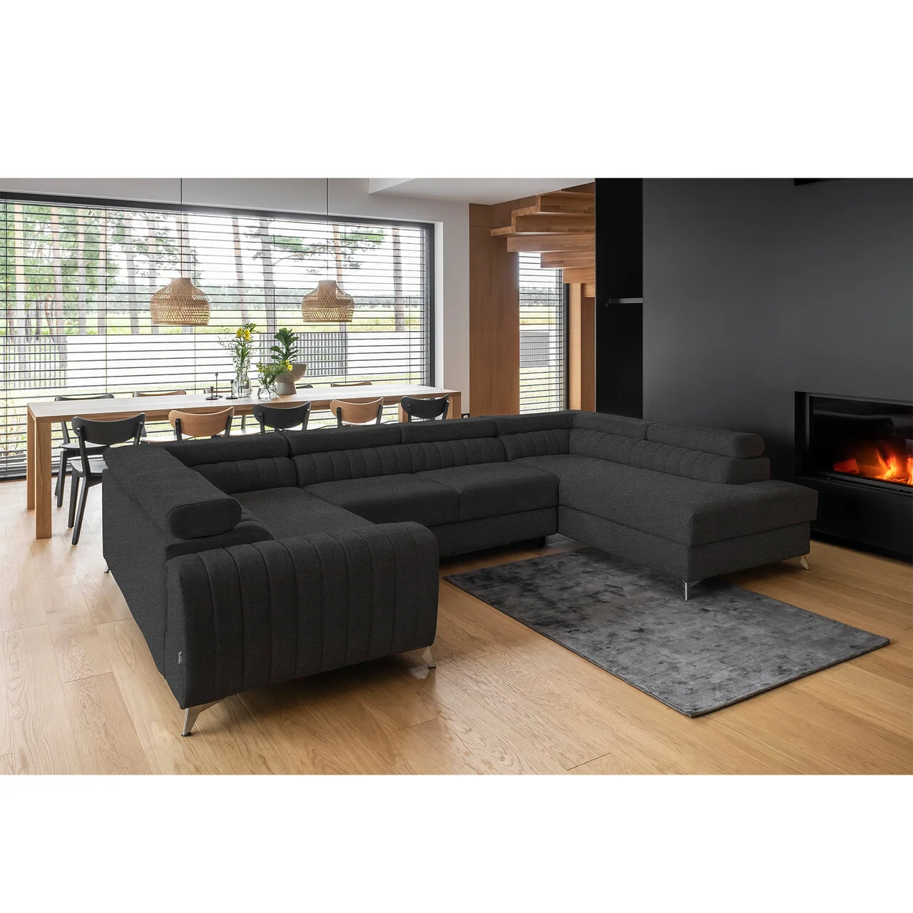 Coltar extensibil dreapta 6 locuri ELTAP, RT-05VER, Louis, 347x202x92 cm, lemn/poliester, gri antracit Coltar extensibil dreapta 6 locuri ELTAP, RT-05VER, Louis, 347x202x92 cm, lemn/poliester, gri antracit