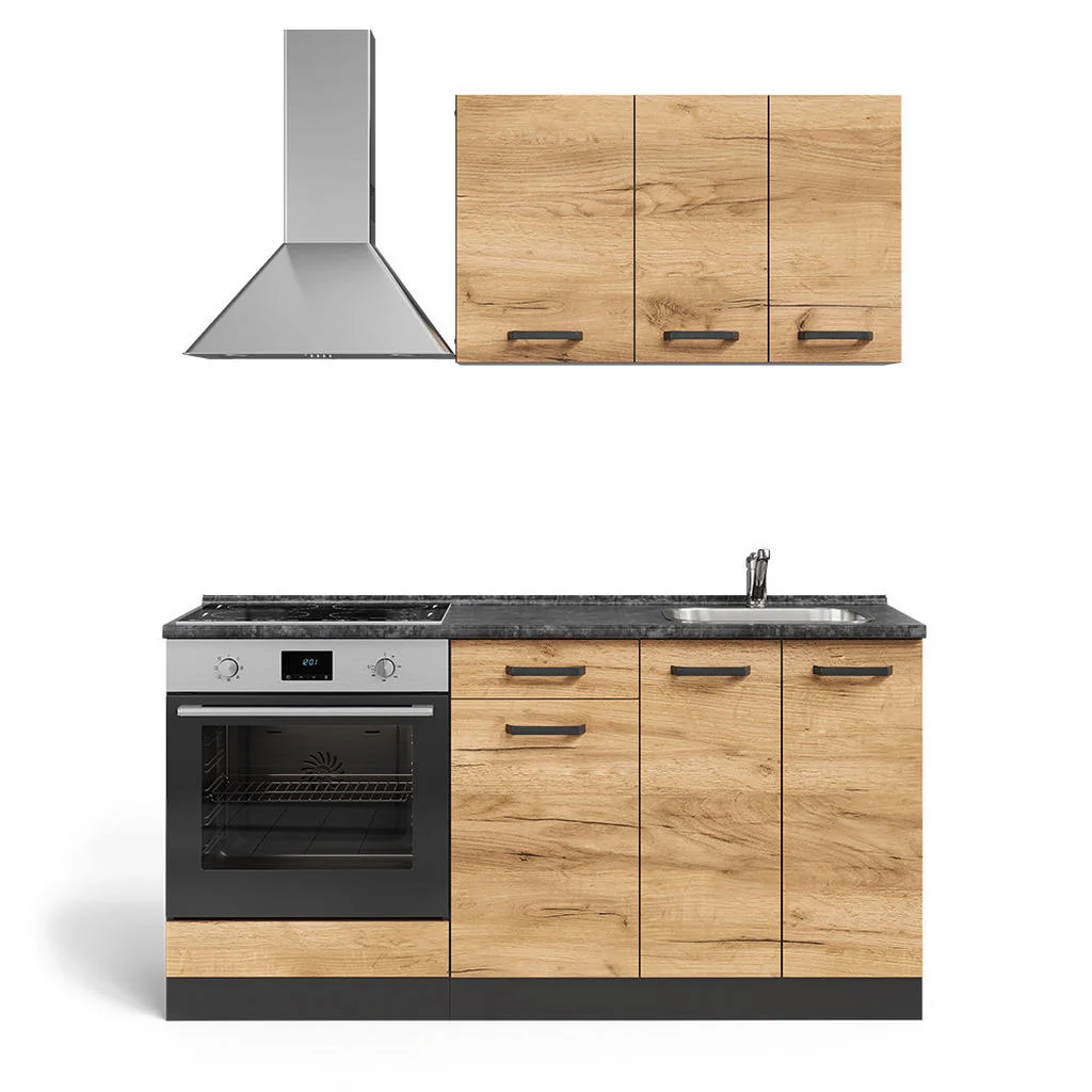 BUCĂTĂRIE SIMPLĂ R-Line Stejar Goldkraft/antracit 160 cm cu dulap pentru cuptor încorporat fara blat BUCĂTĂRIE SIMPLĂ R-Line Stejar Goldkraft/antracit 160 cm cu dulap pentru cuptor încorporat fara blat
