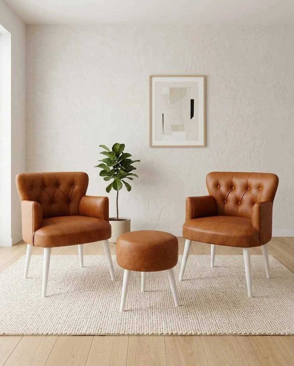 Set fotoliu cu aripioare și puf (3 piese), Atelier del Sofa, 281ELR1200, Bej Set fotoliu cu aripioare și puf (3 piese), Atelier del Sofa, 281ELR1200, Bej