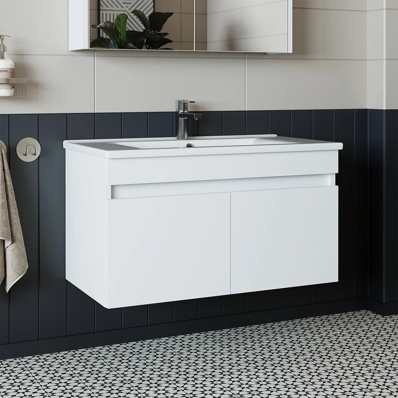 Dulap de baie cu chiuvetă, Hanah Home, 1049, 85x48x45.5 cm, MDF-LAM, Alb mat Dulap de baie cu chiuvetă, Hanah Home, 1049, 85x48x45.5 cm, MDF-LAM, Alb mat