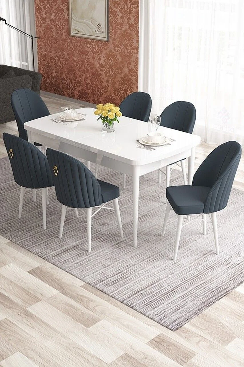 Set masa extensibila si scaune (7 piese), Hanah Home, Elf, Alb / Antracit Set masa extensibila si scaune (7 piese), Hanah Home, Elf, Alb / Antracit