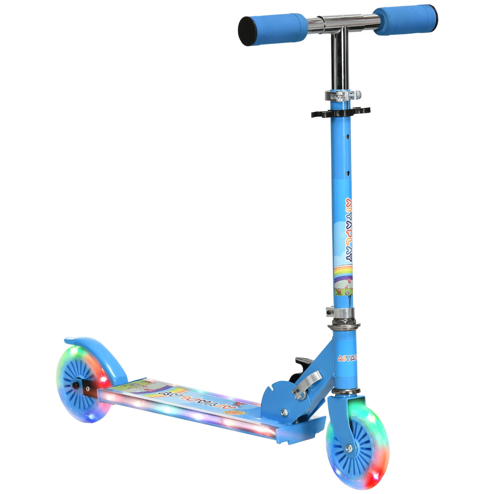 HOMCOM Scuter Pliabil pentru Copii, Scuter cu 2 Roți, Înălțime Reglabilă, Lumini LED și Muzică, 67x32x78 cm, Albastru | Aosom Romania HOMCOM Scuter Pliabil pentru Copii, Scuter cu 2 Roți, Înălțime Reglabilă, Lumini LED și Muzică, 67x32x78 cm, Albastru | Aosom Romania