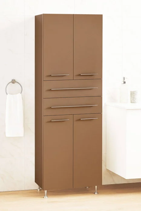 Dulap baie seria 008, front MDF, 4 usi, 2 sertare, cappuccino, 60x31.6x180 cm Dulap baie seria 008, front MDF, 4 usi, 2 sertare, cappuccino, 60x31.6x180 cm