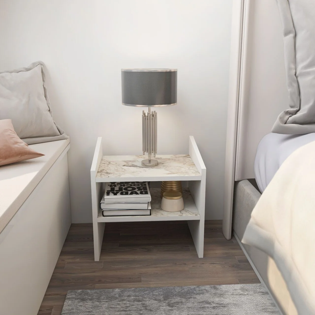 Noptiera, Hanah Home, Adin, 45x45x35 cm, Alb / Efes Noptiera, Hanah Home, Adin, 45x45x35 cm, Alb / Efes