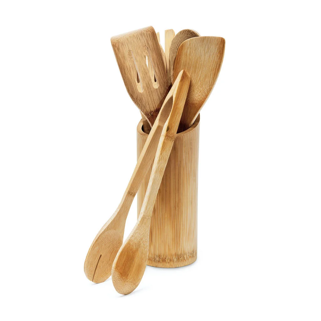 SET-USTENSILE-DE-BUCĂTĂRIE Natural 7-piese-set Bambus cu suport SET-USTENSILE-DE-BUCĂTĂRIE Natural 7-piese-set Bambus cu suport