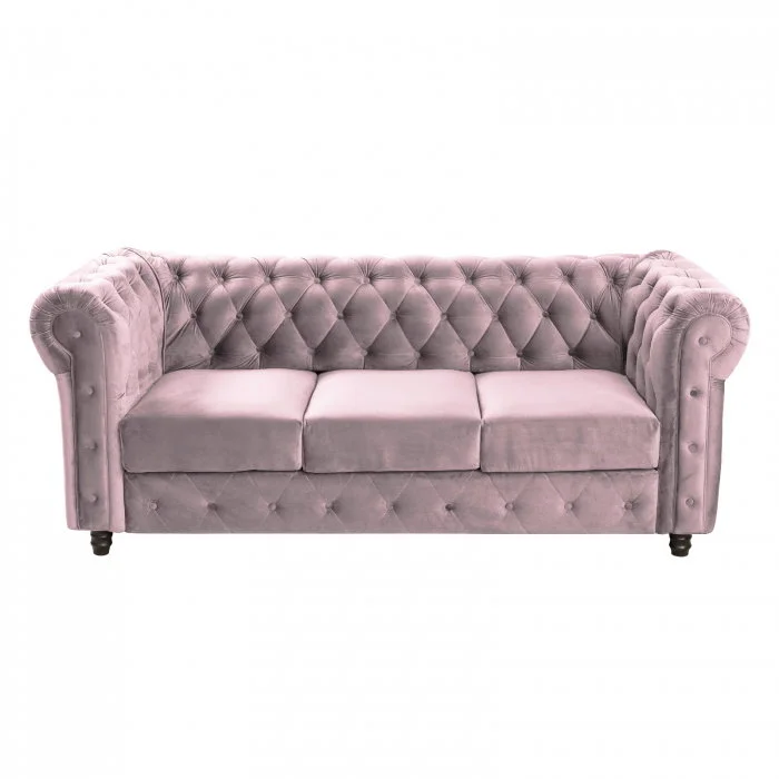 Canapea fixa CHESTERFIELD, 3 locuri, cu arcuri, roz, 205x90x80 cm Canapea fixa CHESTERFIELD, 3 locuri, cu arcuri, roz, 205x90x80 cm