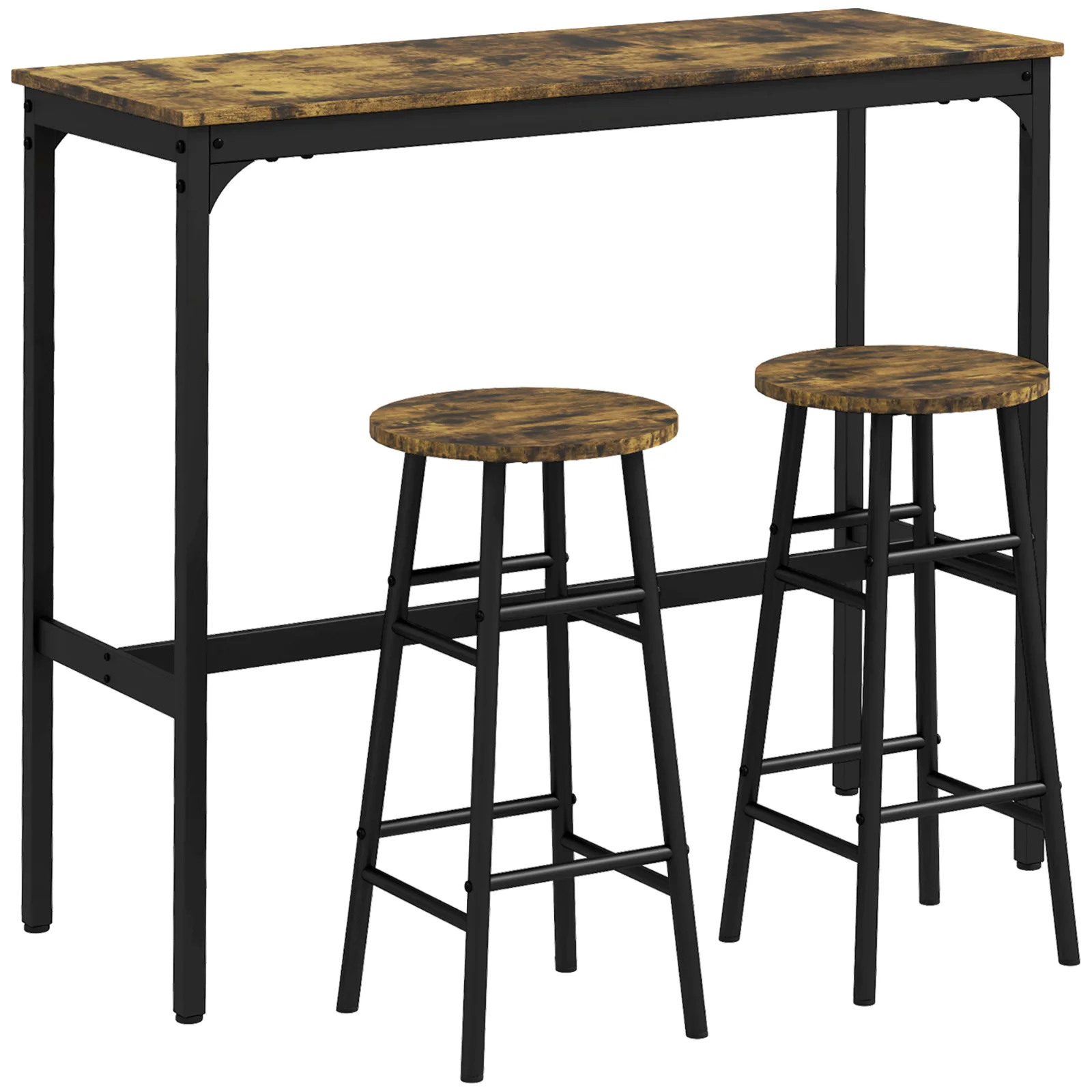 HOMCOM Set Masă Înaltă și 2 Taburete de Bar cu Suport pentru Picioare, Stil Industrial, Negru și Maro | Aosom Romania HOMCOM Set Masă Înaltă și 2 Taburete de Bar cu Suport pentru Picioare, Stil Industrial, Negru și Maro | Aosom Romania