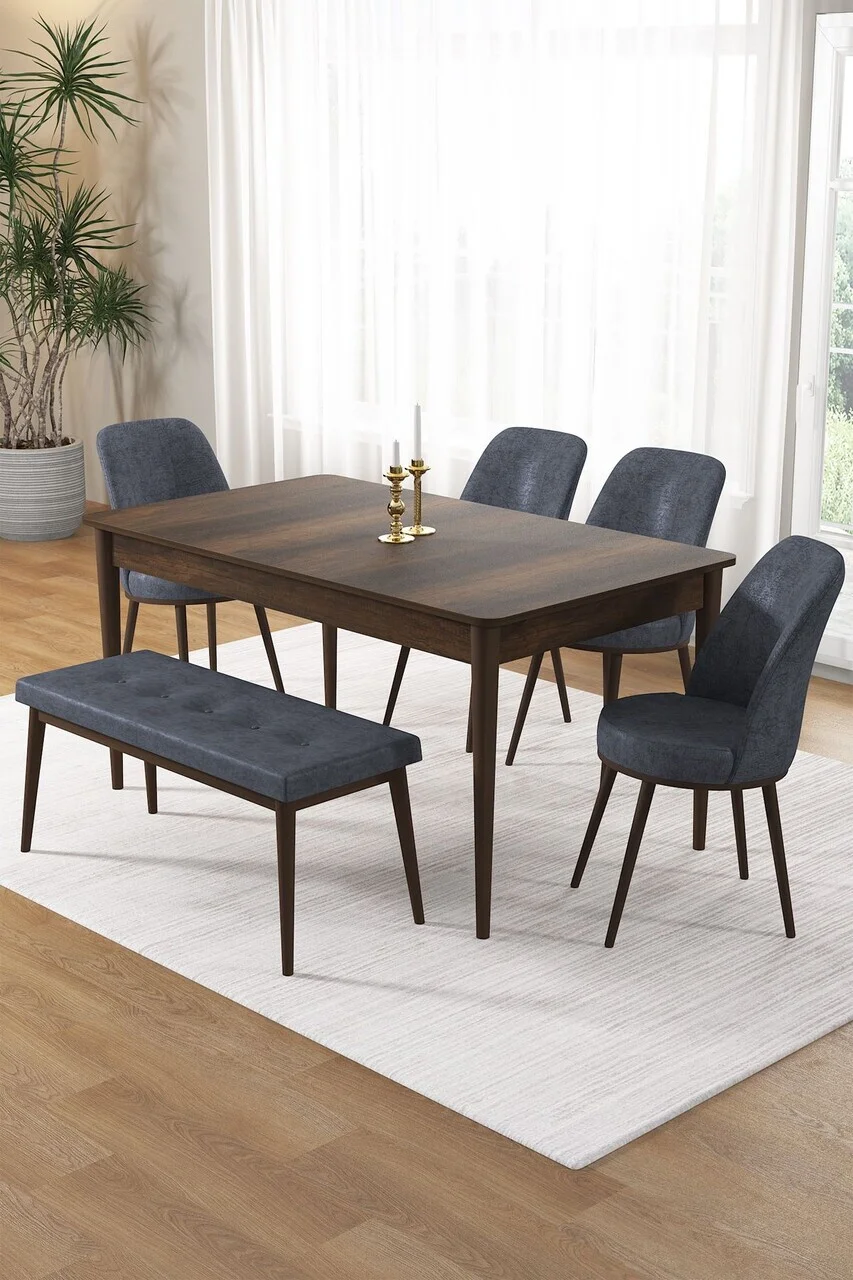 Set masa si 6 scaune, Hanah Home, Pir, Model de lemn baroc / Afumat Set masa si 6 scaune, Hanah Home, Pir, Model de lemn baroc / Afumat