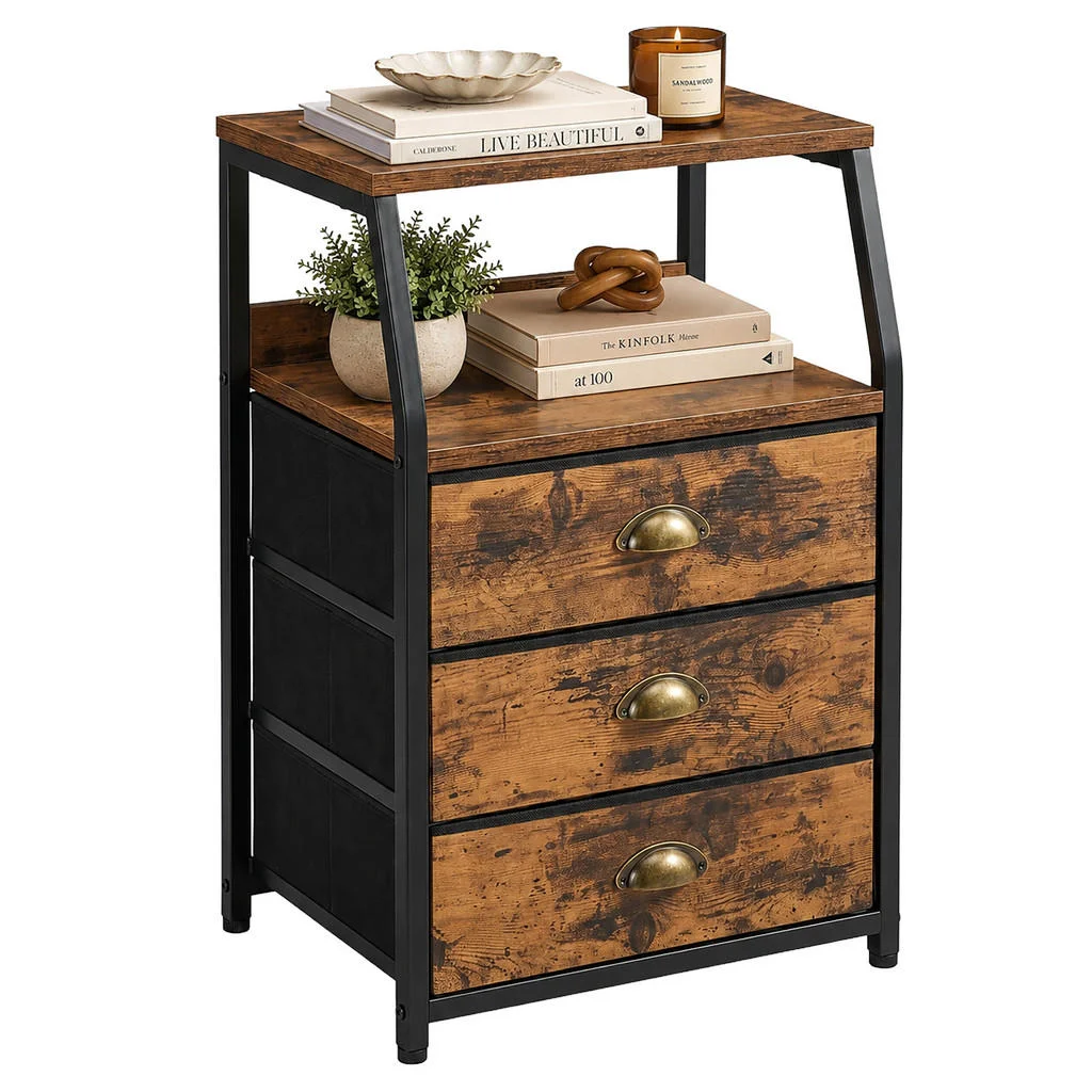 COMODĂ Maro vintage negru 3 sertare 2 rafturi metal MDF 72 cm COMODĂ Maro vintage negru 3 sertare 2 rafturi metal MDF 72 cm