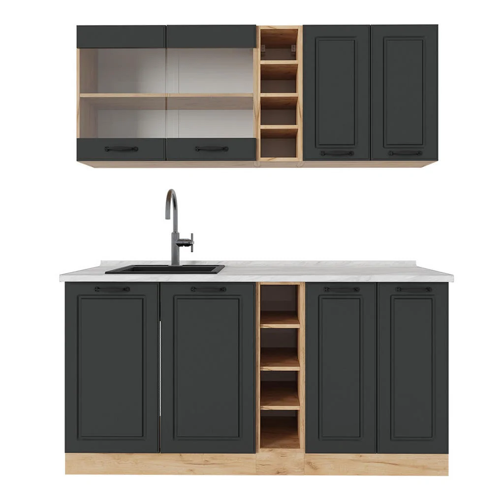 BUCĂTĂRIE SIMPLĂ R-Line Casa de țară antracit / stejar auriu 160 cm , AP Marmură BUCĂTĂRIE SIMPLĂ R-Line Casa de țară antracit / stejar auriu 160 cm , AP Marmură