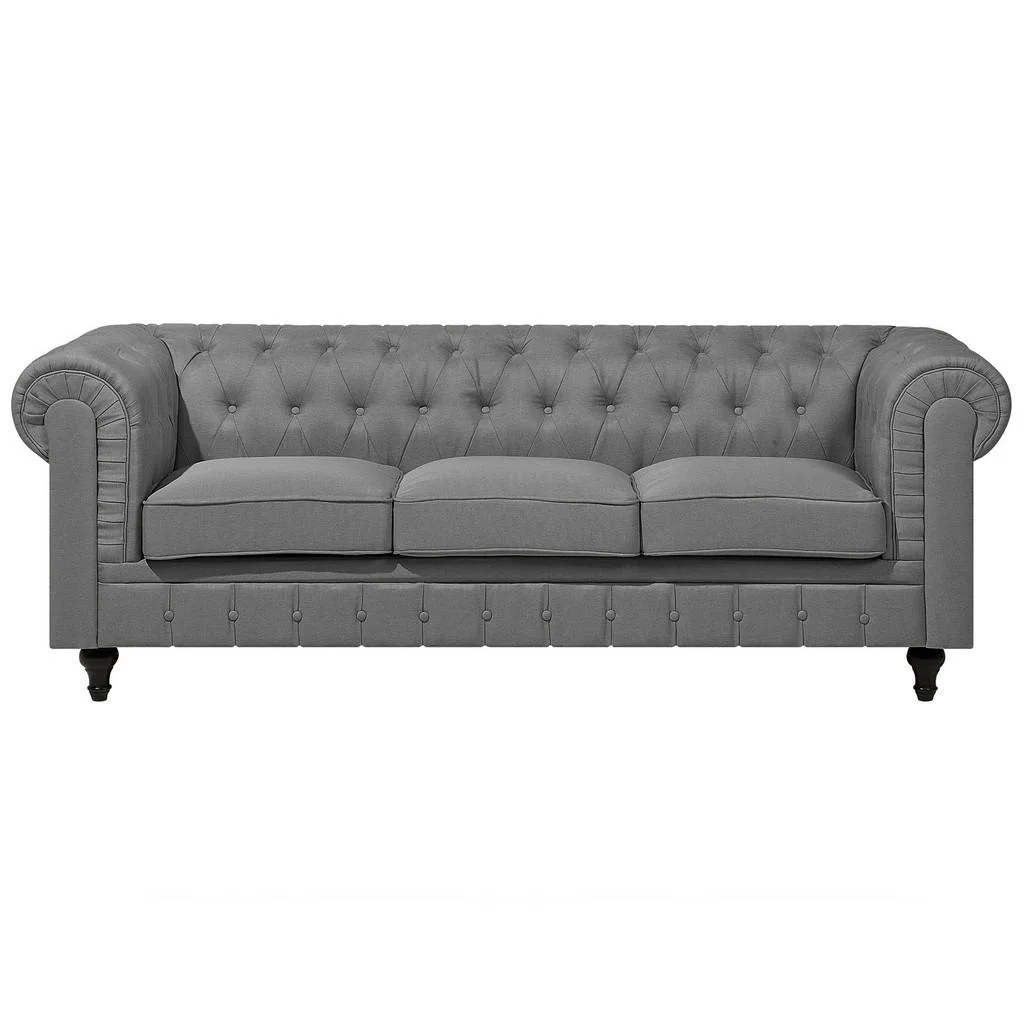 CANAPEA 3 LOCURI tapițerie gri deschisă Chesterfield CANAPEA 3 LOCURI tapițerie gri deschisă Chesterfield
