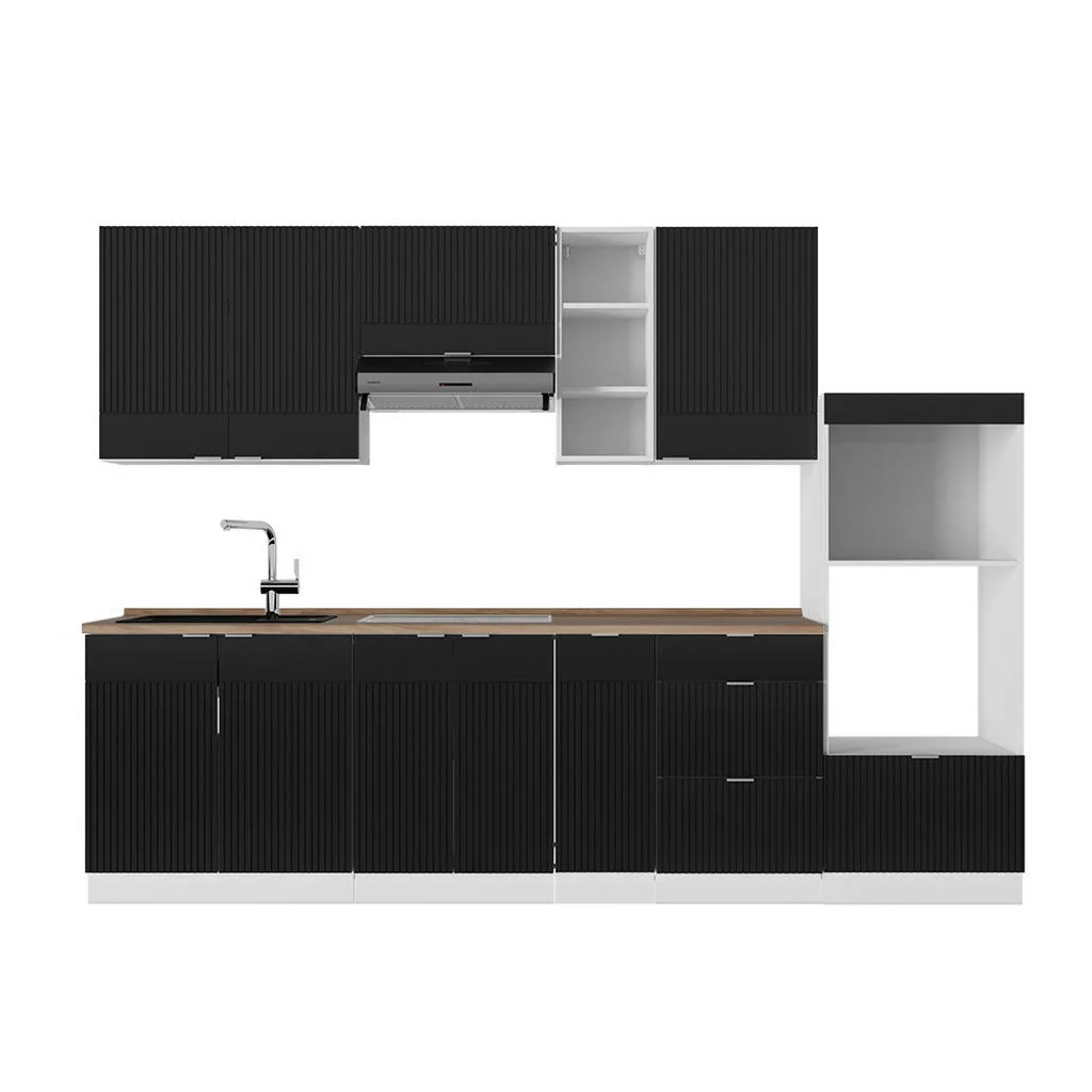 KITCHENETTE Fame-Line dungi negre/albe 280 cm , AP Stejar KITCHENETTE Fame-Line dungi negre/albe 280 cm , AP Stejar