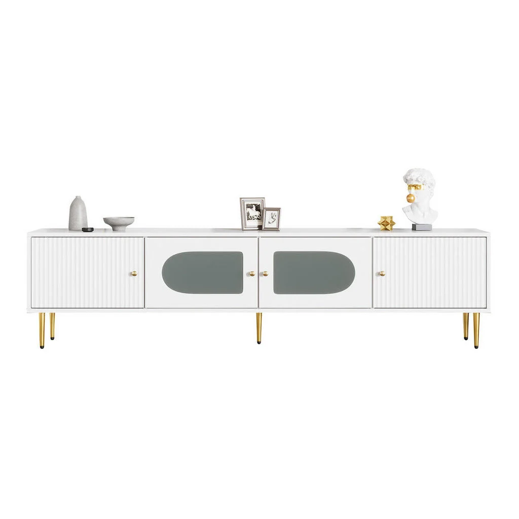 COMODĂ TV 170x35x50cm Alb Aurie Sticla COMODĂ TV 170x35x50cm Alb Aurie Sticla