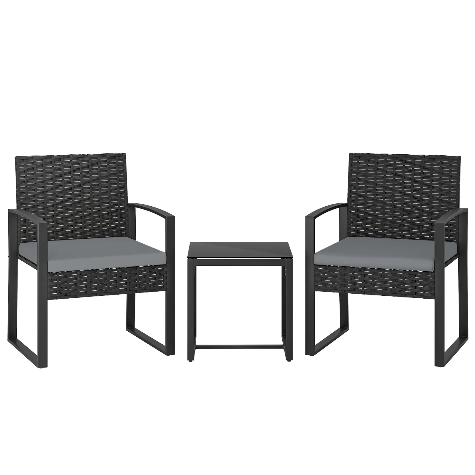Outsunny Set de Mobilier pentru Grădină din Ratan Sintetic cu 2 Scaune cu Perne Detașabile și Masă cu Blat de Sticlă, Gri | Aosom Romania Outsunny Set de Mobilier pentru Grădină din Ratan Sintetic cu 2 Scaune cu Perne Detașabile și Masă cu Blat de Sticlă, Gri | Aosom Romania