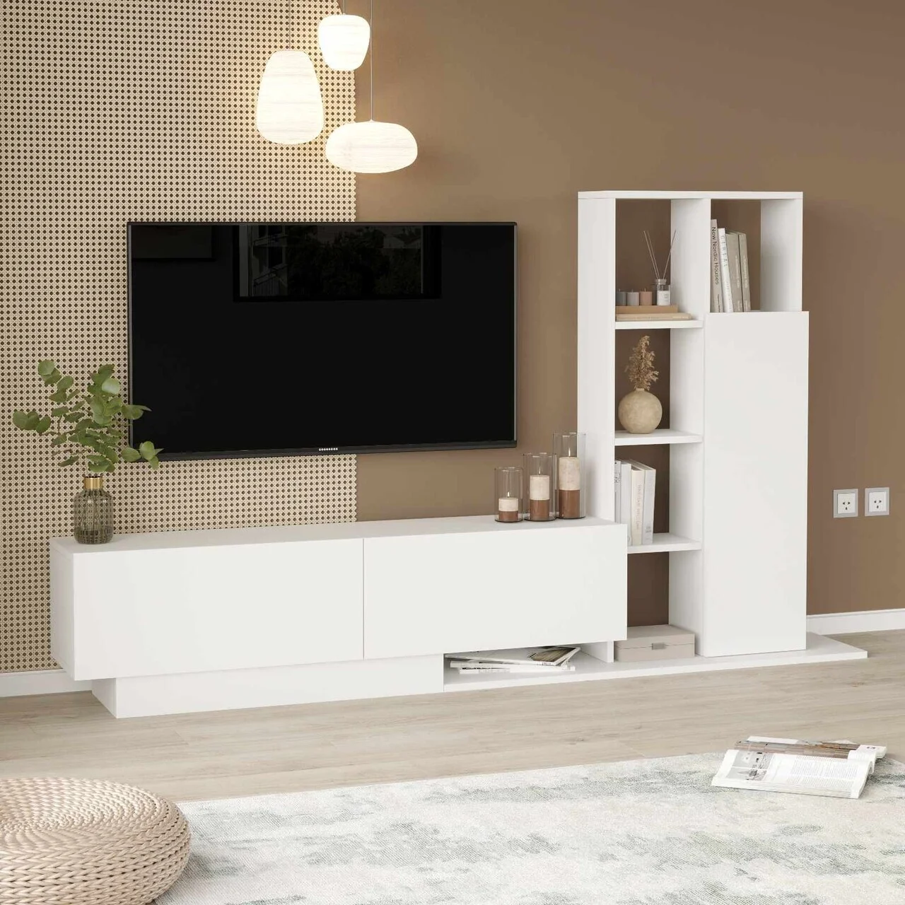 Comoda TV, Hanah Home, For1-W, 201.2x123.6x29.5 cm, PAL, Alb Comoda TV, Hanah Home, For1-W, 201.2x123.6x29.5 cm, PAL, Alb