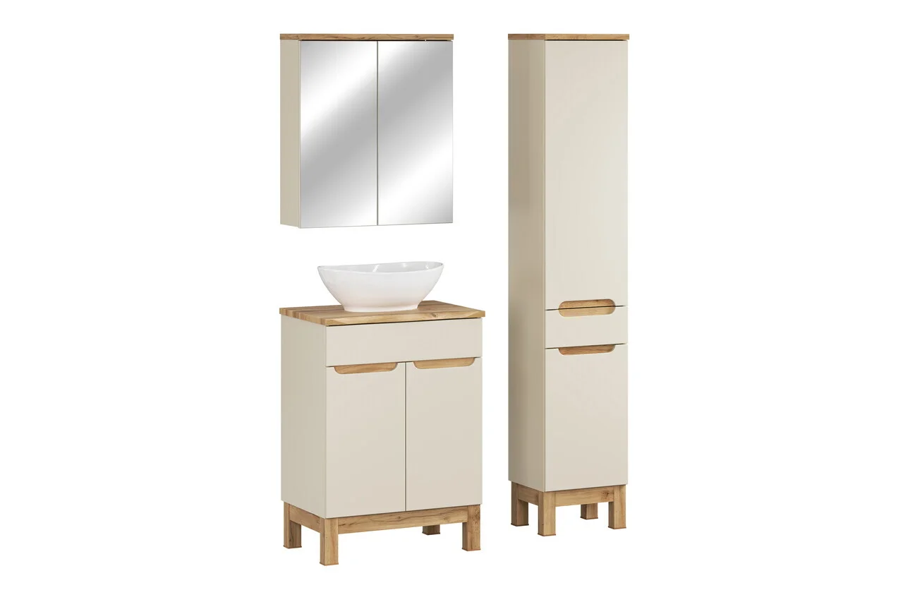 Set mobilier baie Bali Cashmere Wotan 60 cm, dulap inalt, masca cu lavoar si cabinet cu oglinda, Comad, MDF/PAL, casmir Set mobilier baie Bali Cashmere Wotan 60 cm, dulap inalt, masca cu lavoar si cabinet cu oglinda, Comad, MDF/PAL, casmir