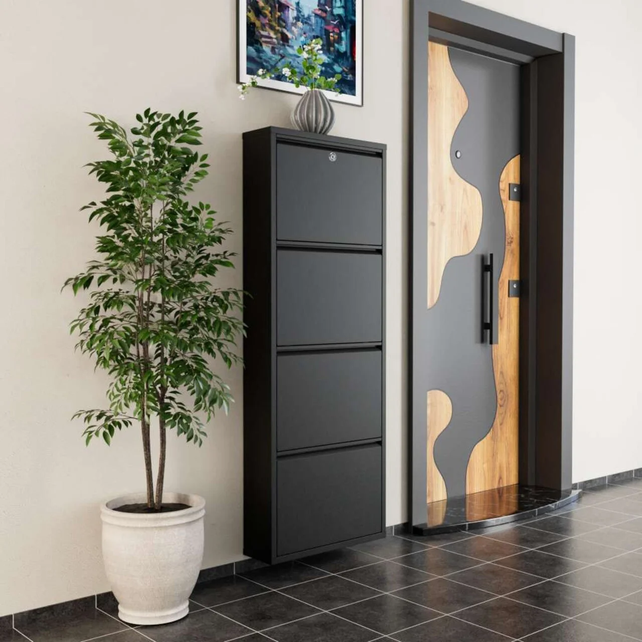 Pantofar, Hanah Home, Locking 4 Piece Metal, 50x136x15 cm, Metal, Negru Pantofar, Hanah Home, Locking 4 Piece Metal, 50x136x15 cm, Metal, Negru