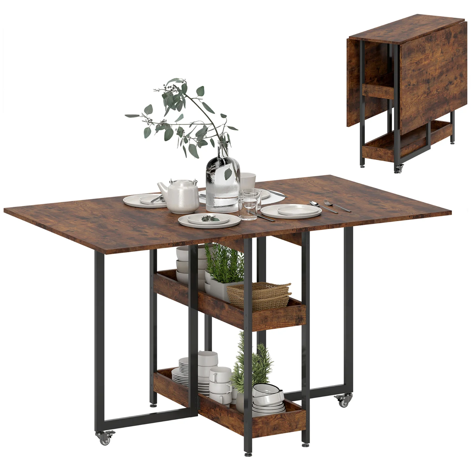 HOMCOM Masă de Dining Extensibilă în stil industrial, pentru până la 4 persoane, rafturi deschise, flexibilă, Metal, Placă de melamină, Maroniu | Aosom Romania HOMCOM Masă de Dining Extensibilă în stil industrial, pentru până la 4 persoane, rafturi deschise, flexibilă, Metal, Placă de melamină, Maroniu | Aosom Romania