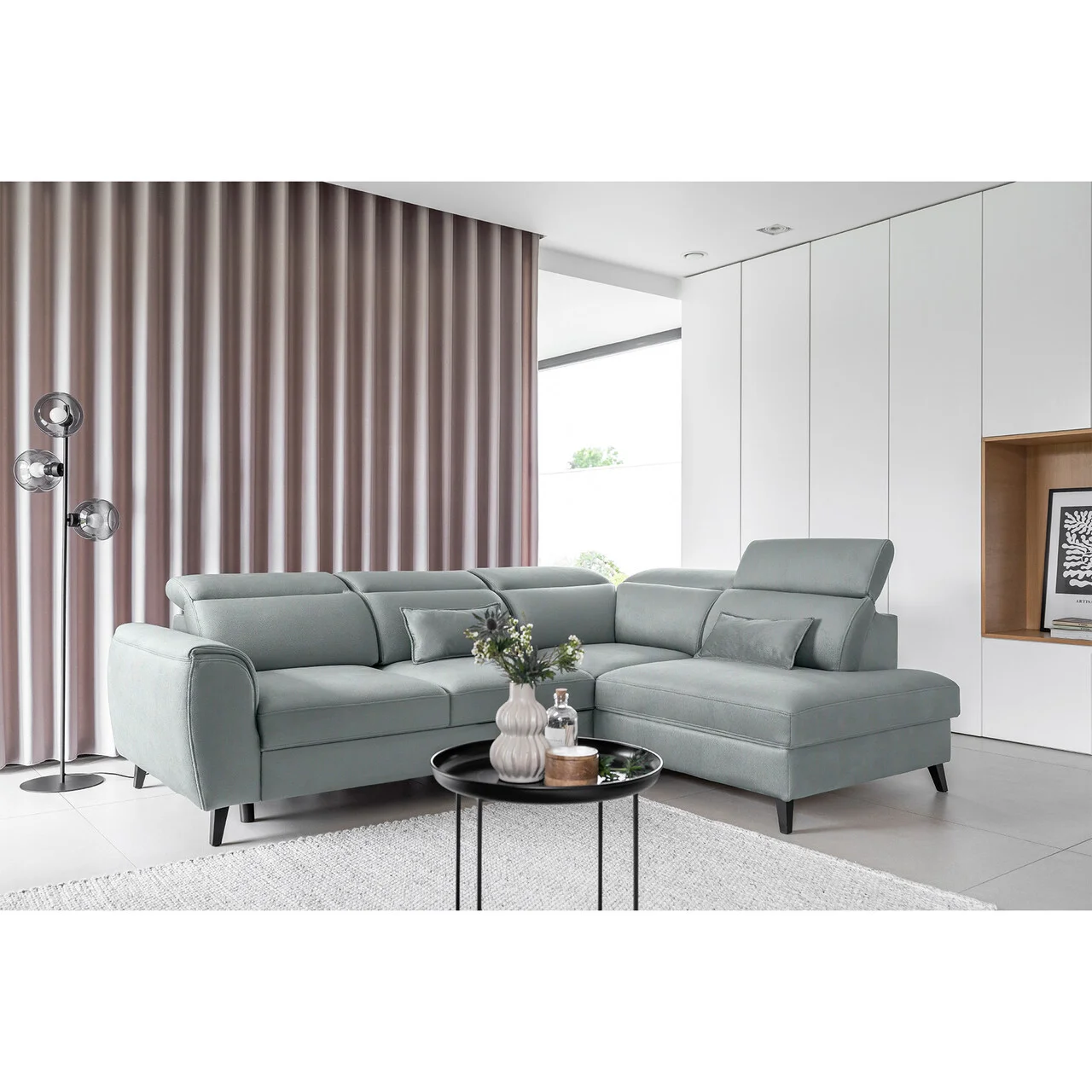Coltar extensibil dreapta 4 locuri ELTAP, RT-100SAV, Noble, 255x201x100 cm, lemn/poliester, albastru Coltar extensibil dreapta 4 locuri ELTAP, RT-100SAV, Noble, 255x201x100 cm, lemn/poliester, albastru