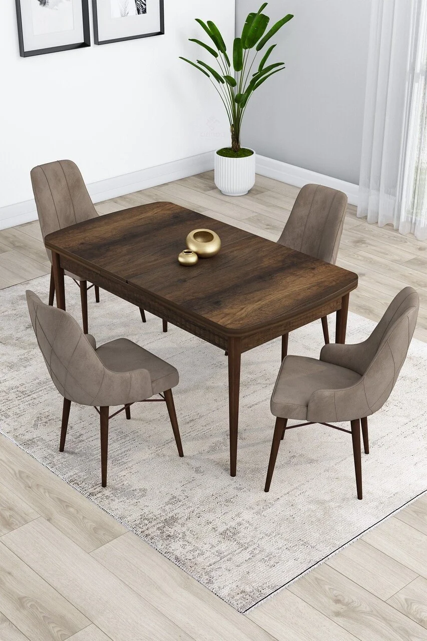 Set masa extensibila si scaune (5 piese), Hanah Home, Kar, Model baroc din lemn / Cappuccino Set masa extensibila si scaune (5 piese), Hanah Home, Kar, Model baroc din lemn / Cappuccino