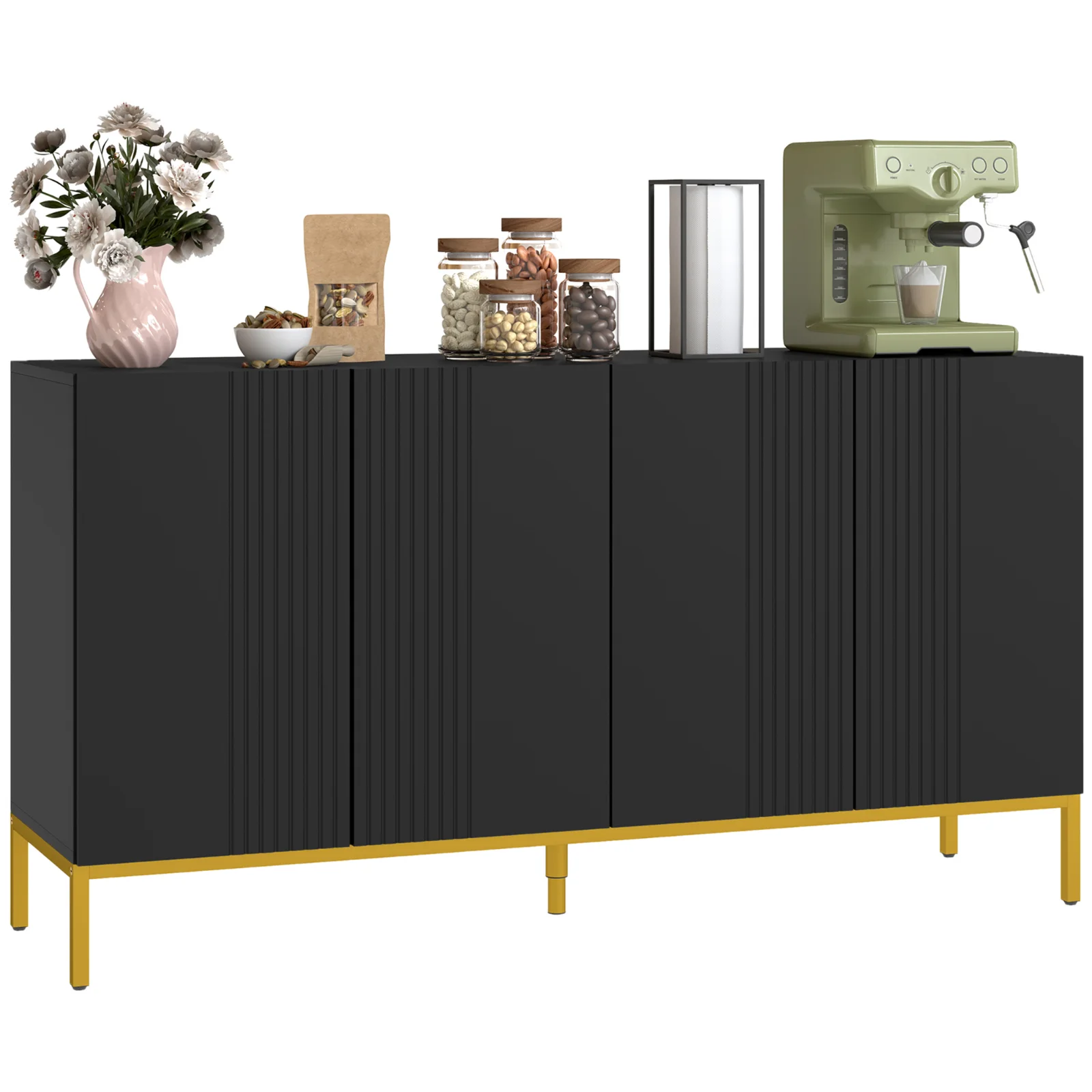 HOMCOM Bufet design contemporan grafic 2 dulapuri uşă rafturi reglabile lemn negru metal auriu | Aosom Romania HOMCOM Bufet design contemporan grafic 2 dulapuri uşă rafturi reglabile lemn negru metal auriu | Aosom Romania
