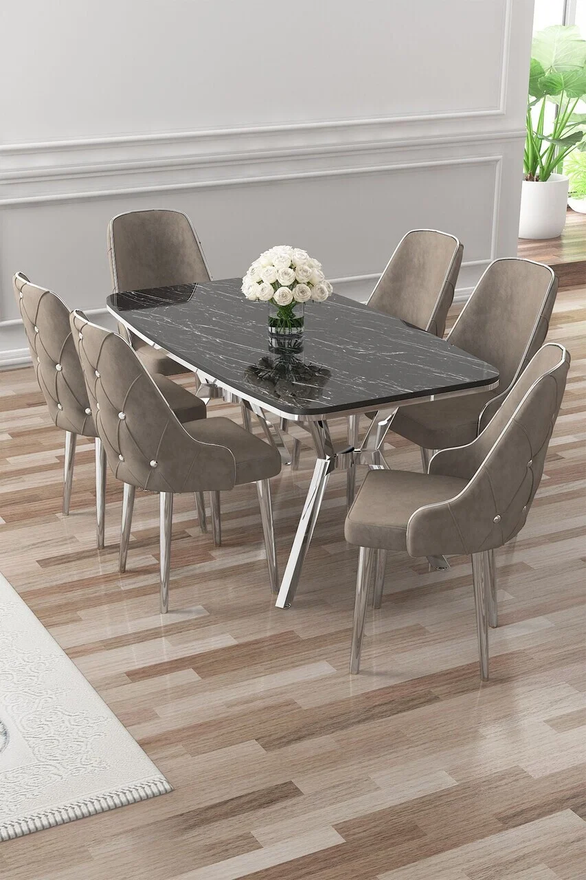 Set masa si scaune (7 piese), Hanah Home, Asel, Sonata / Crom / Cappuccino Set masa si scaune (7 piese), Hanah Home, Asel, Sonata / Crom / Cappuccino