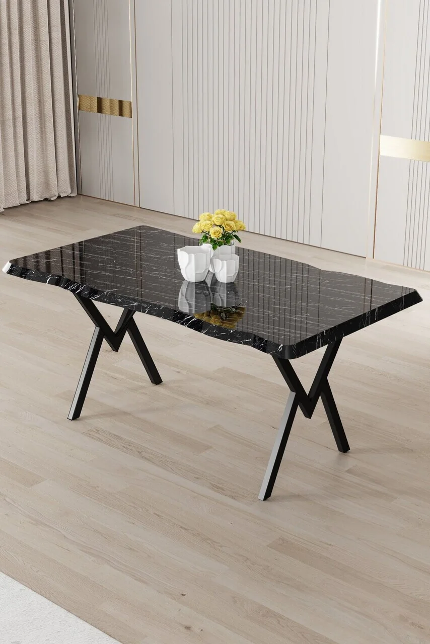 Masa, Hanah Home, Zerra, 80x73x130 cm, Model de marmură neagră / Negru Masa, Hanah Home, Zerra, 80x73x130 cm, Model de marmură neagră / Negru