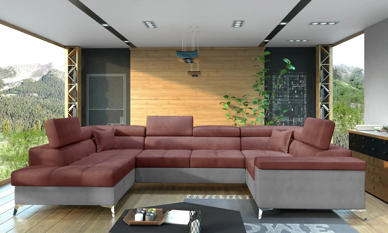 Coltar extensibil stanga 6 locuri ELTAP, Th-40, Thiago, 342x208x88 cm, lemn/poliester, roz inchis/gri deschis Coltar extensibil stanga 6 locuri ELTAP, Th-40, Thiago, 342x208x88 cm, lemn/poliester, roz inchis/gri deschis