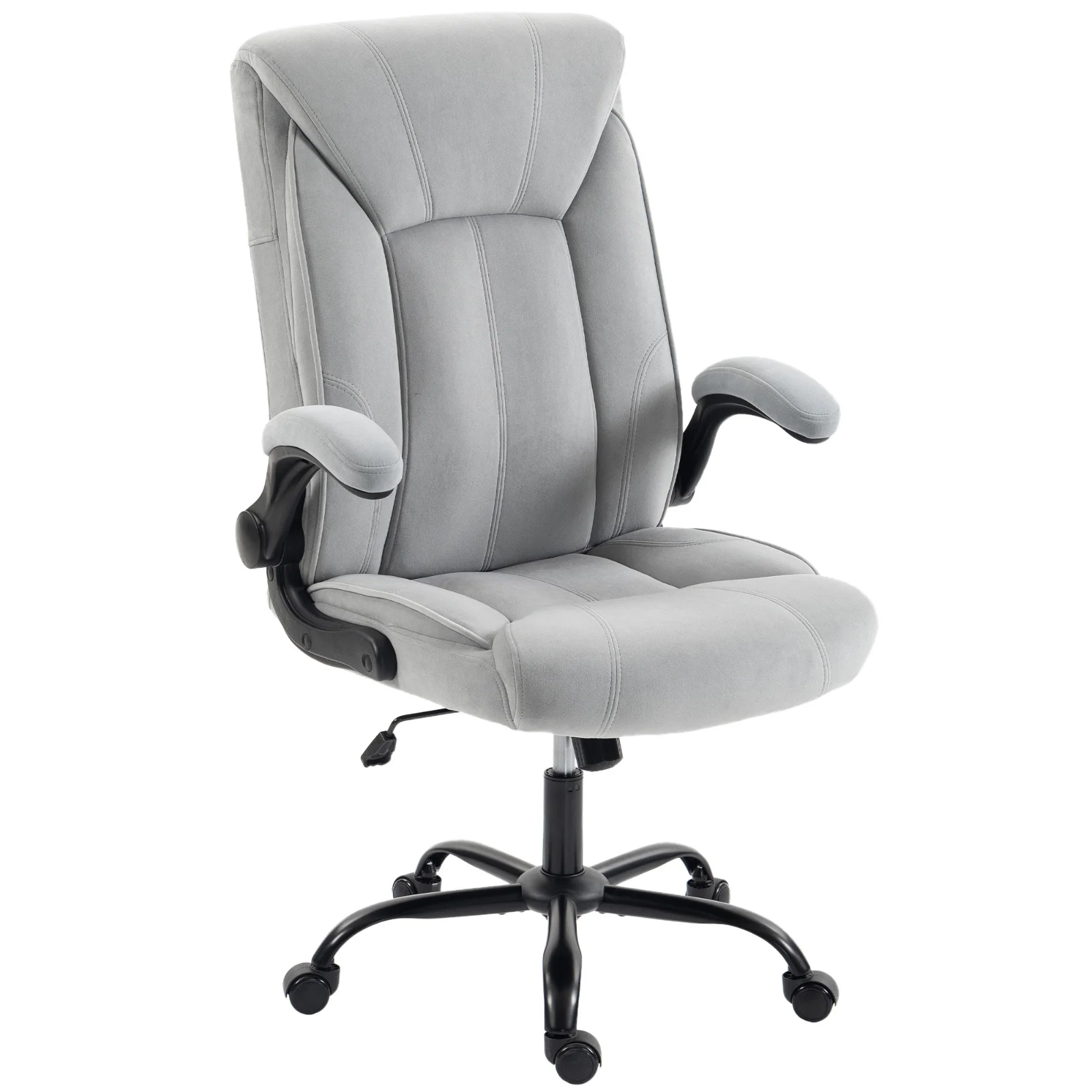 HOMCOM Scaun de birou ergonomic din țesătură flanelă, înălțime reglabilă, balans, cotiere rabatabile, 66x77x122cm, gri deschis | Aosom Romania HOMCOM Scaun de birou ergonomic din țesătură flanelă, înălțime reglabilă, balans, cotiere rabatabile, 66x77x122cm, gri deschis | Aosom Romania