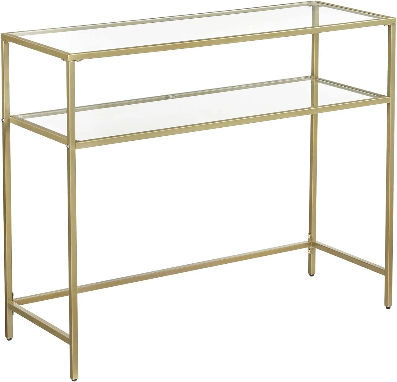 Consola Lines, Vasagle, 100 x 35 x 80 cm, otel/sticla temperata, auriu Consola Lines, Vasagle, 100 x 35 x 80 cm, otel/sticla temperata, auriu