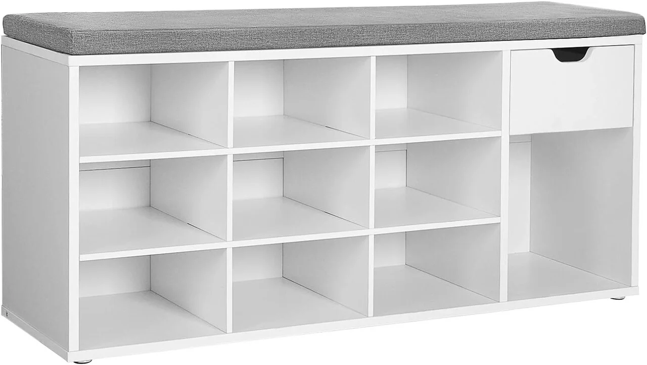 Bancheta cu pantofar Vasagle, 11 compartimente, 104x30x48 cm, max 200 kg, PAL, alb Bancheta cu pantofar Vasagle, 11 compartimente, 104x30x48 cm, max 200 kg, PAL, alb