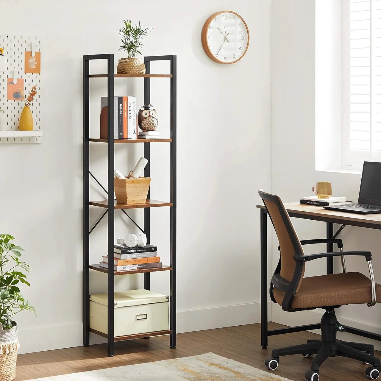 Corp biblioteca cu 5 rafturi Vasagle, 40 x 30 x 154 cm, PAL/otel, maro rustic Corp biblioteca cu 5 rafturi Vasagle, 40 x 30 x 154 cm, PAL/otel, maro rustic