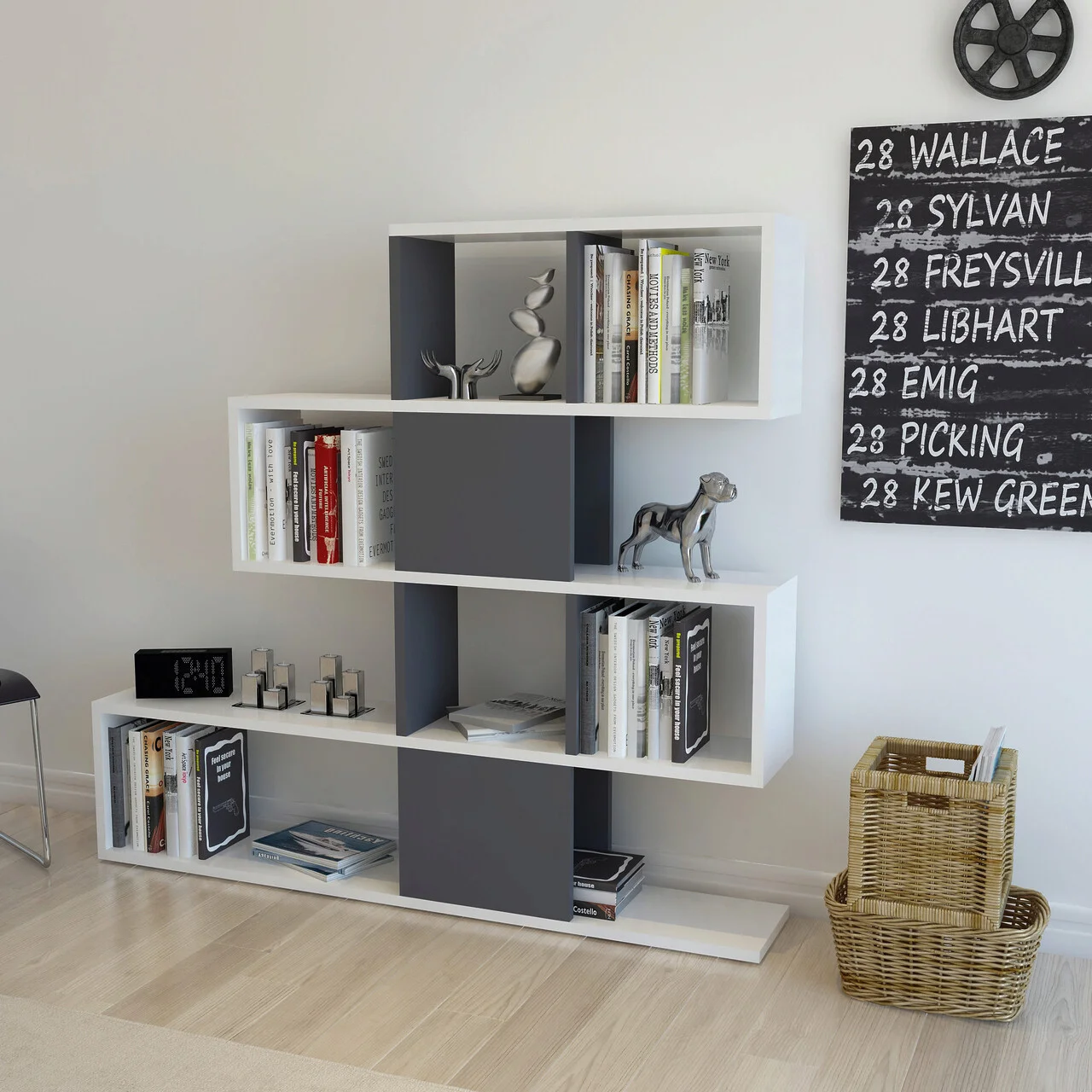 Corp biblioteca, Hanah Home, Karlin, 120x19.5x109 cm, Alb / Antracit Corp biblioteca, Hanah Home, Karlin, 120x19.5x109 cm, Alb / Antracit