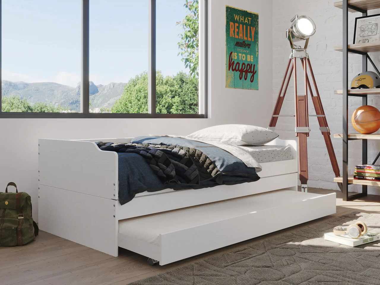 Pat multifunctional extensibil 3 in 1, 90x200 cm, Lotar, Inter Link, lemn, alb Pat multifunctional extensibil 3 in 1, 90x200 cm, Lotar, Inter Link, lemn, alb